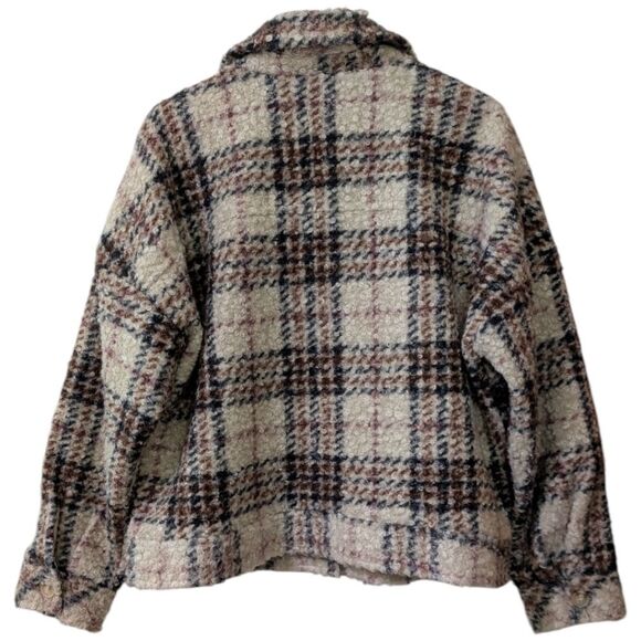 Greylin Anthropologie Fuzzy Plaid Cropped Shacket Jacket Women's M - Brown Multi - Picture 8 of 15